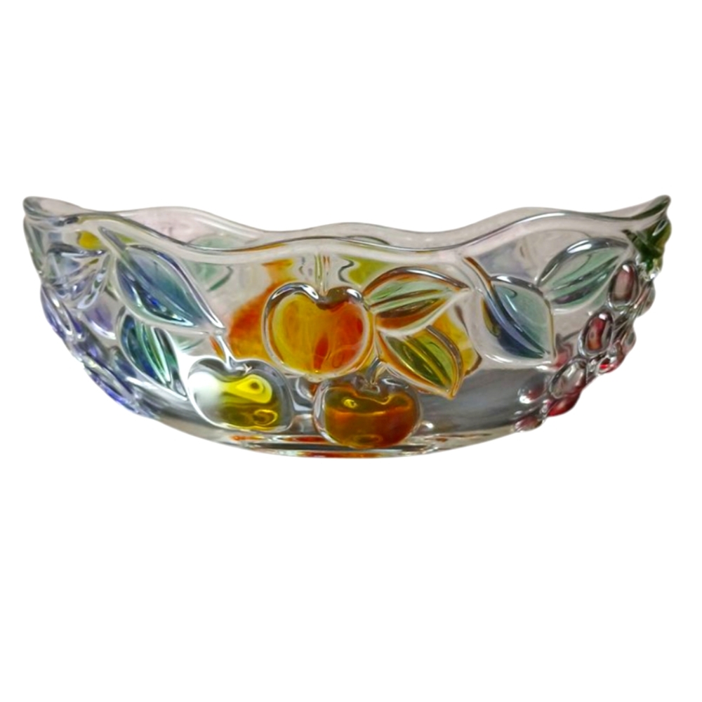 Vintage German Glass Bowl with Colourful Fruit Original by Walther‎